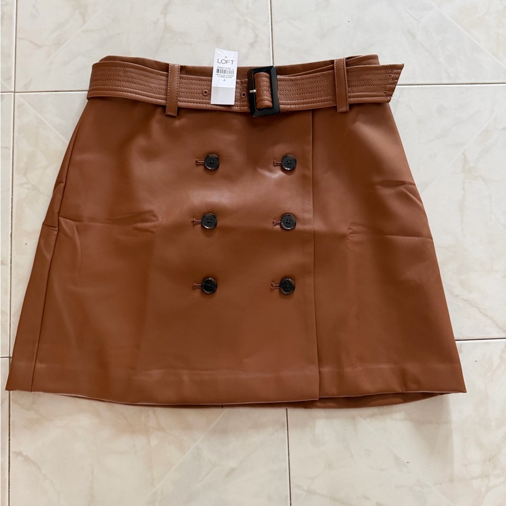 LOFT Brown Double-Breasted Mini Skirt